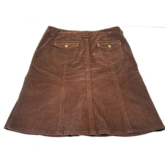 Eddie Bauer Corduroy Skirt Womens 12 Brown Back Pockets Knee Length A Line Flare - Picture 9 of 12